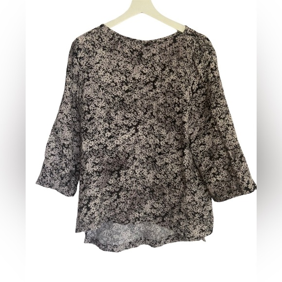 Pure Jill Stretch Cotton Black & Gray Floral Boxy 3/4 Sleeve Top Size Medium - Picture 1 of 10